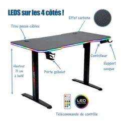 Bureau gaming LED motorisé AMSTRAD AMS-DESK120T Noir