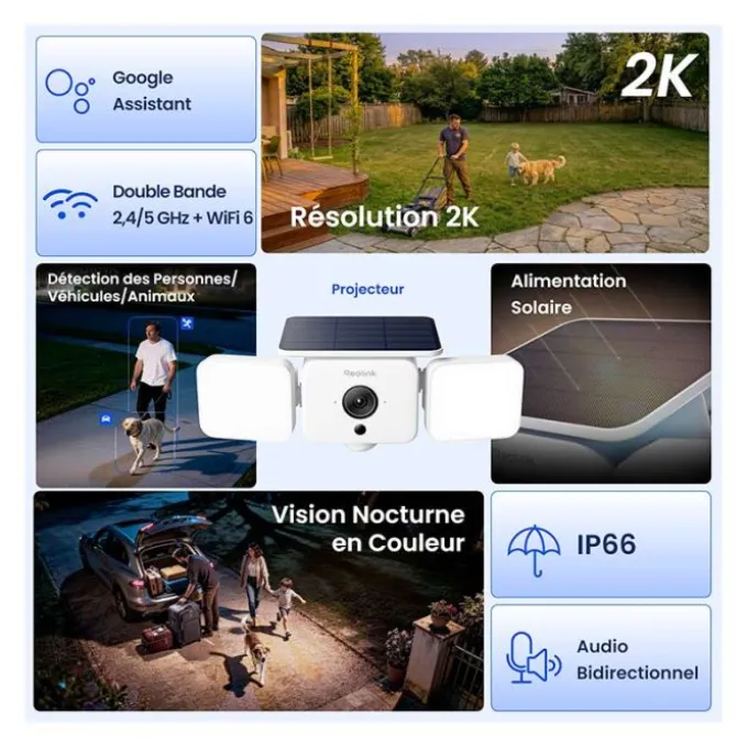 Caméra de sécurité extérieure REOLINK FLOODLIGHT F310B avec panneau solaire