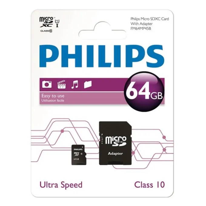 Carte Micro SD PHILIPS 64 Go Class10