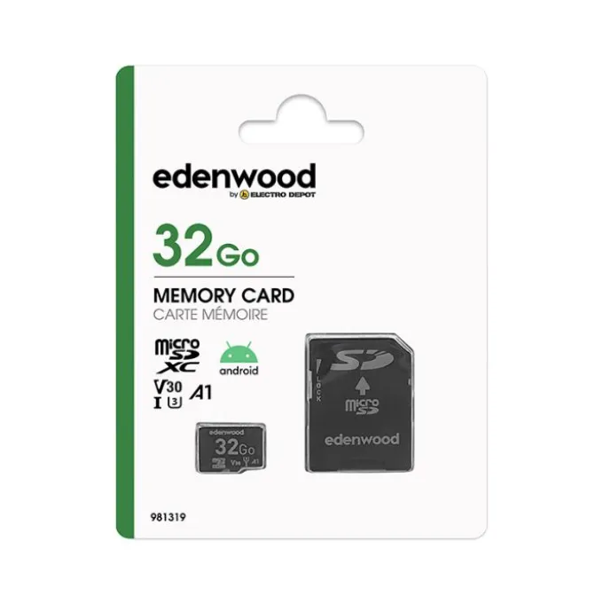 Carte Mémoire micro SD 32 Go EDENWOOD + Adaptateur – Stockage Pratique Haute Compatibilité