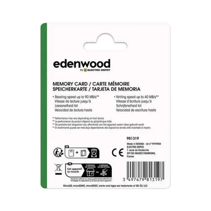 Carte Mémoire micro SD 32 Go EDENWOOD + Adaptateur – Stockage Pratique Haute Compatibilité