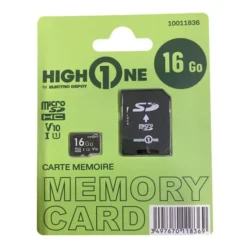 Carte Mémoire micro SD 16 Go HIGH ONE + Adaptateur – Stockage Fiable et Économique