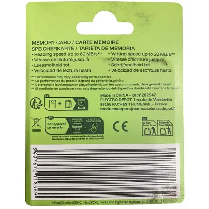 Carte Mémoire micro SD 16 Go HIGH ONE + Adaptateur – Stockage Fiable et Économique