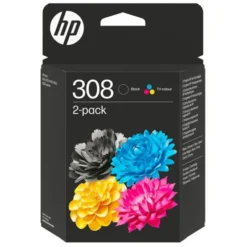Cartouche d'encre HP 308 Pack de 2 Cartouches d'Encre Noire et Trois Couleurs Authentiques