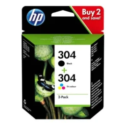 Cartouche d'encre HP 304 Pack de 2 Cartouches d'Encre Noire et Trois Couleurs Authentiques (3JB05AE)