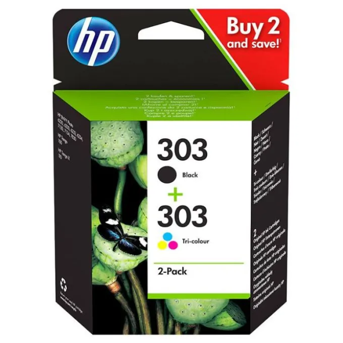 Cartouche d’encre HP 303 Pack de 2 , Noire et Trois Couleurs, Authentiques (3YM92AE)