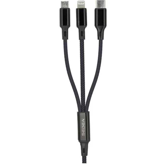 Câble 3 en 1 Lightning, Micro USB et USB-C / USB et USB-C SEDEA Noir