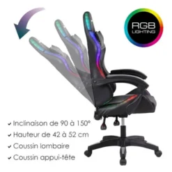 Chaise gaming AMSTRAD AMS 900 LED TOP1 Noir