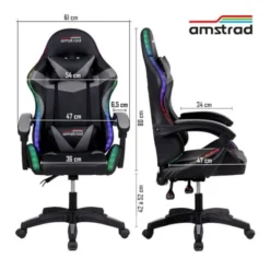 Chaise gaming AMSTRAD AMS 900 LED TOP1 Noir