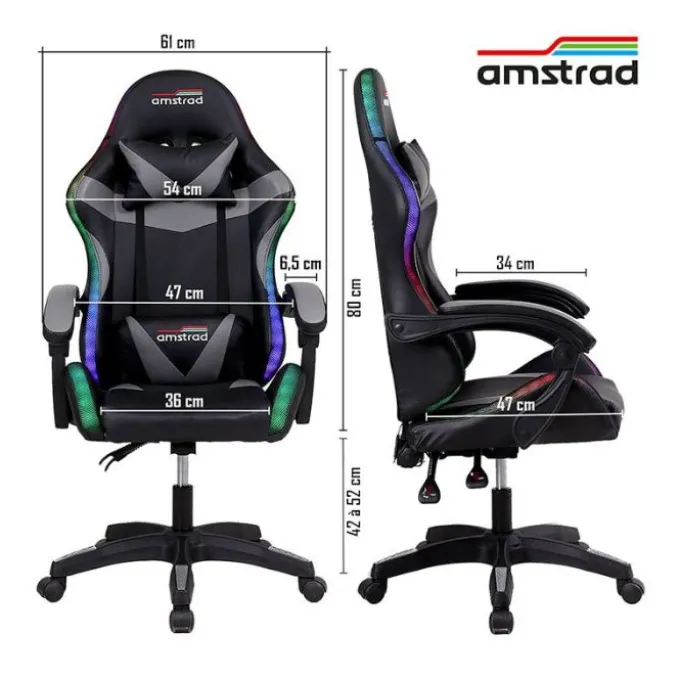 Chaise gaming AMSTRAD 900 LED Skull Noir