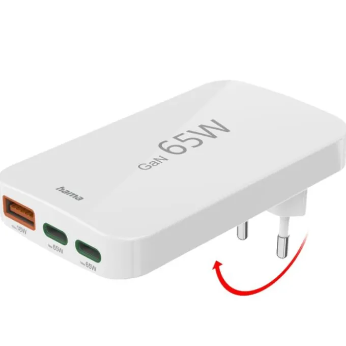 Chargeur rapide HAMA, 2 USB-C, 1 USB-A, mini-chargeur plat, PD, 65 W