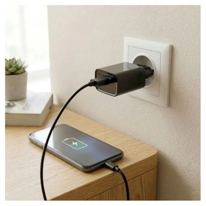 Chargeur secteur USB HIGH ONE 2,4AA + Câble USB-C/ USB 1M Noir