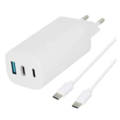 Chargeur USB C 3 ports EDENWOOD 65W + Câble USB-C / USB-C 1M Blanc