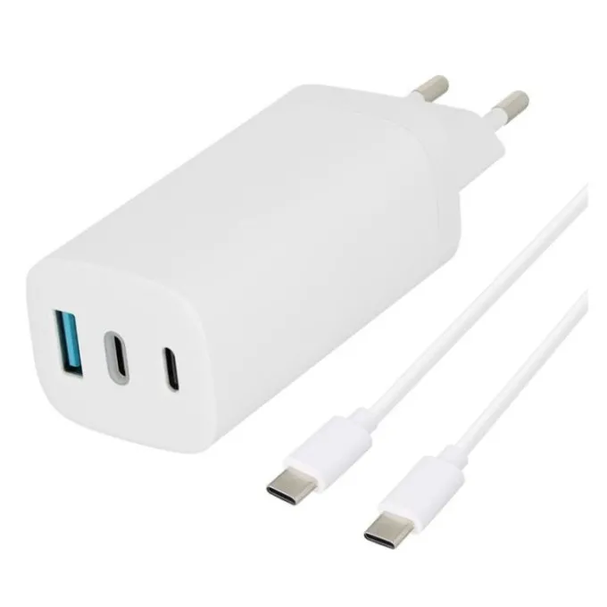 Chargeur USB C 3 ports EDENWOOD 65W + Câble USB-C / USB-C 1M Blanc
