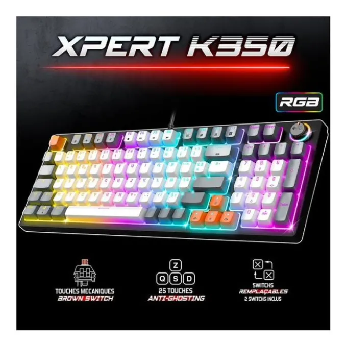 Clavier mécanique gamer RGB SPIRIT OF GAMER XPERT K350 switch marron