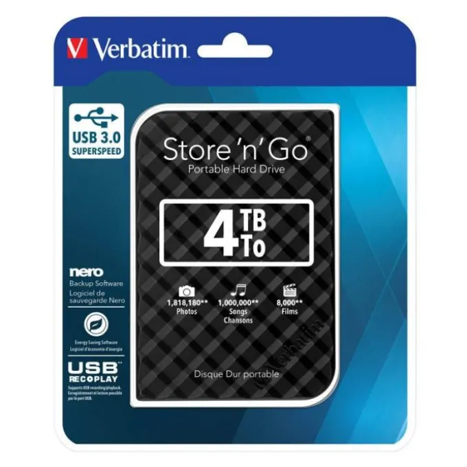 Disque dur externe 2.5" VERBATIM 4 To noir USB 3.0