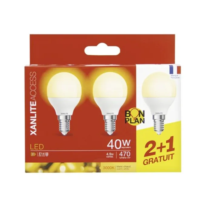 Lot de 3 Ampoules XANLITE E14 470LM 3000K