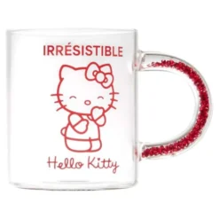 Mug verre 30CL Hello Kitty anse paillettes