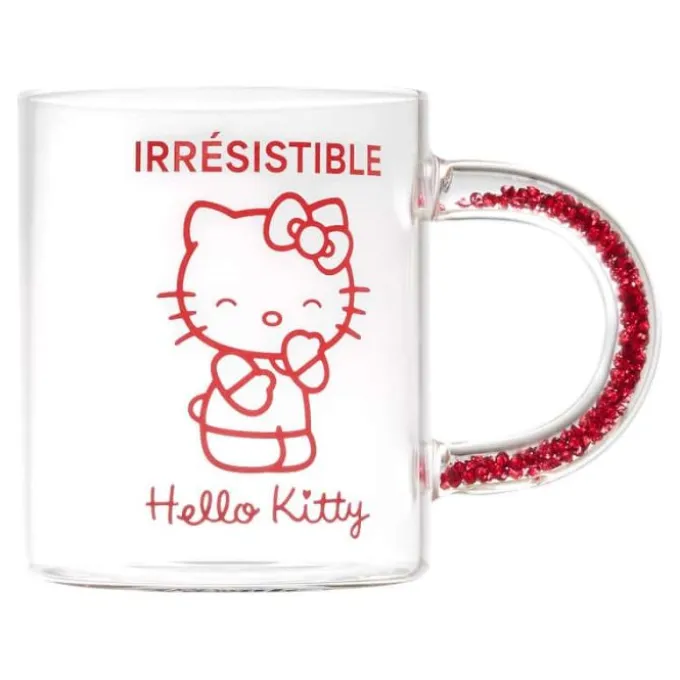 Mug verre 30CL Hello Kitty anse paillettes