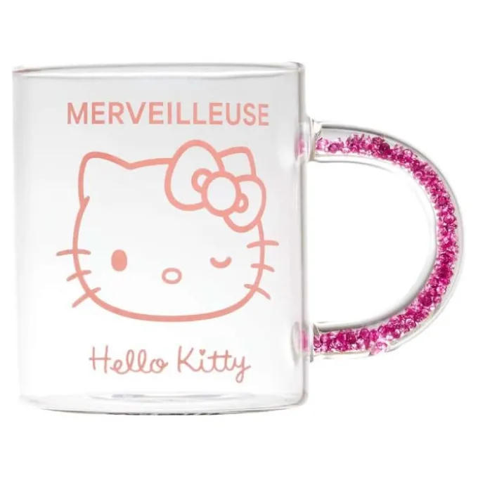 Mug verre 30CL Hello Kitty anse paillettes
