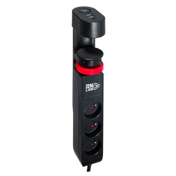Multiprise bureau ONLAN 3 prises + 2 USB-A + 1 USB-C avec interrupteur Noire - Cable 2m