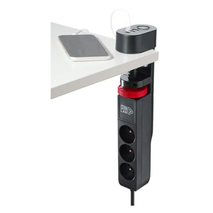 Multiprise bureau ONLAN 3 prises + 2 USB-A + 1 USB-C avec interrupteur Noire - Cable 2m