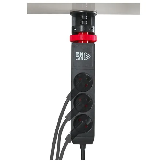 Multiprise bureau ONLAN 3 prises + 2 USB-A + 1 USB-C avec interrupteur Noire - Cable 2m