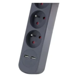 Multiprise CHACON 5 prises + 2 USB-A avec interrupteur Noire - Cable 1.5m