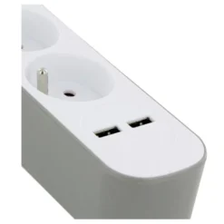Multiprise CHACON 5 prises + 2 USB Grise et blanche - Cable 1.5m