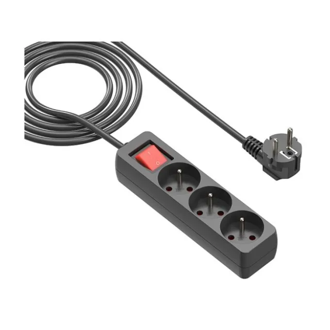 Multiprise GAO 3 prises avec interrupteur Noire - Cable 1m