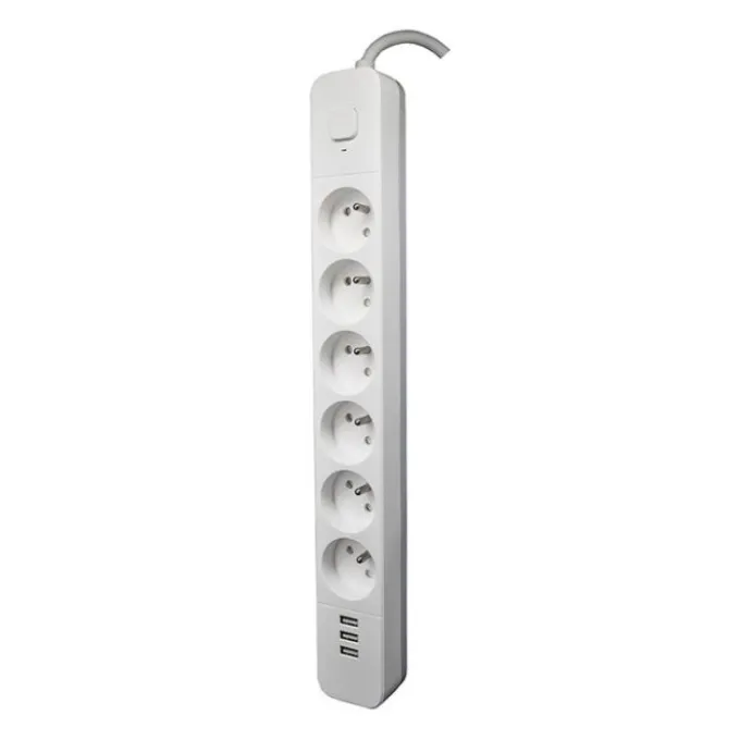 Multiprise QUARX 6 prises + 3 USB-A avec interrupteur Blanche - Cable 1.5m