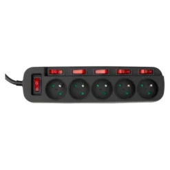 Multiprise ZENITECH 5 prises avec 6 interrupteurs Noire - Cable 3m