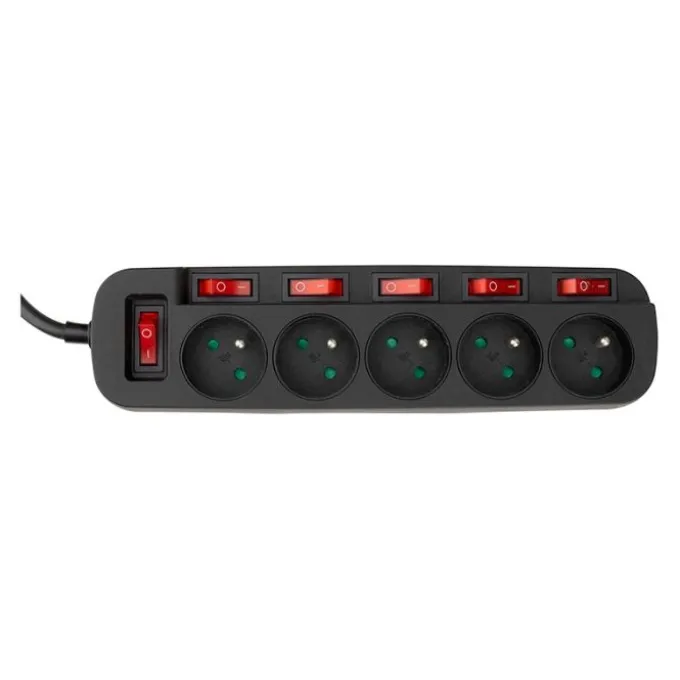 Multiprise ZENITECH 5 prises avec 6 interrupteurs Noire - Cable 3m
