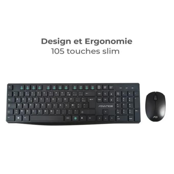 Pack ADVANCE ELITE wireless combo - Clavier et Souris Sans Fil + Tapis AZERTY Slim Design