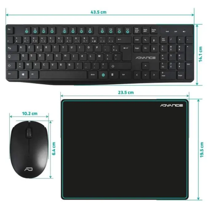 Pack ADVANCE ELITE wireless combo - Clavier et Souris Sans Fil + Tapis AZERTY Slim Design