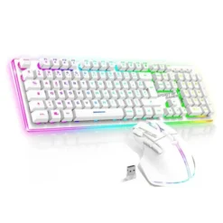 Pack Gamer Spirit of Gamer - Clavier Sans Fil AZERTY FR RGB + Souris 4800 DPI, Rechargeable, Aluminium, PC/PS4/PS5/Xbox - Blanc