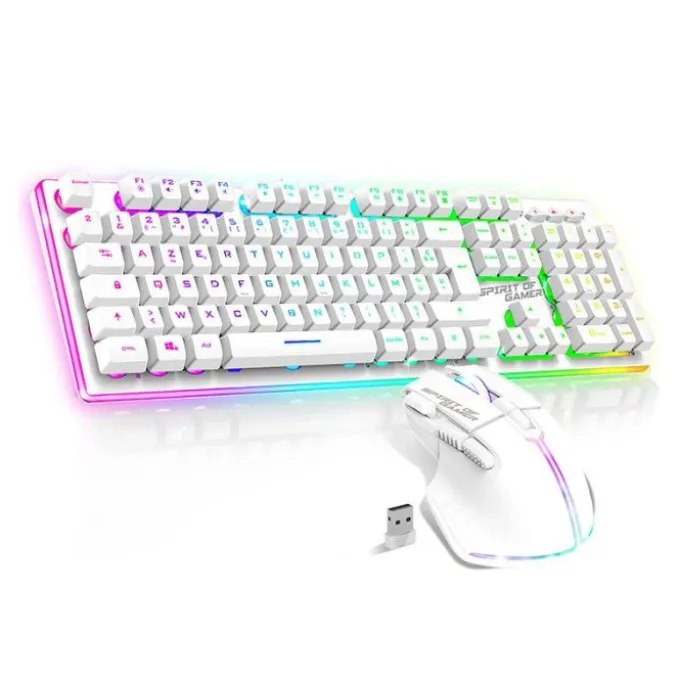Pack Gamer Spirit of Gamer - Clavier Sans Fil AZERTY FR RGB + Souris 4800 DPI, Rechargeable, Aluminium, PC/PS4/PS5/Xbox - Blanc