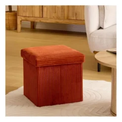 Pouf pliable 38x38x38 cm velours terraccotta
