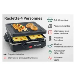 Raclette TECHWOOD 4 personnes + grill TRA-46