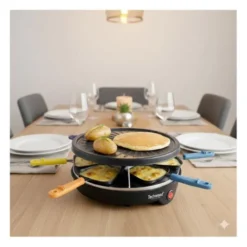Raclette TECHWOOD 6 personnes - poelons avec manches coloré