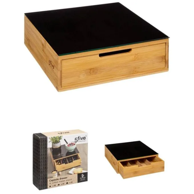 Rangement dosettes tiroir bambou/noir