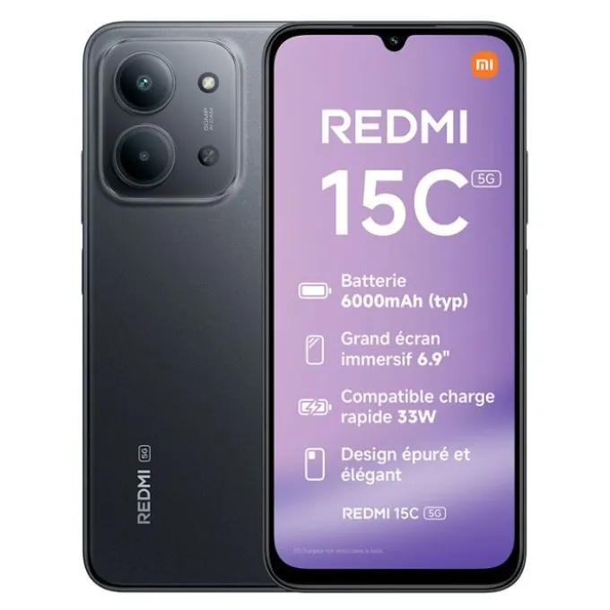 Smartphone XIAOMI Redmi 15C 256Go 5G Noir