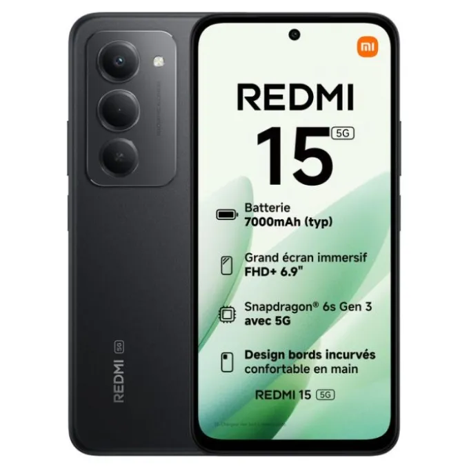 Smartphone XIAOMI Redmi 15 5G 256Go Noir