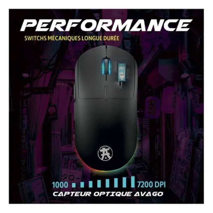 Souris gaming AKUMA OTAKU M06WL 7200Dpi avec base de recharge magnétique