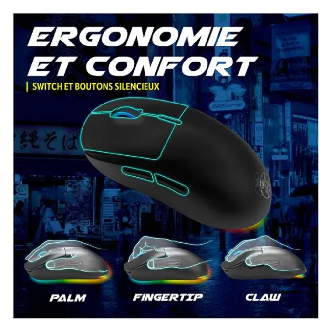 Souris gaming AKUMA OTAKU M06WL 7200Dpi avec base de recharge magnétique