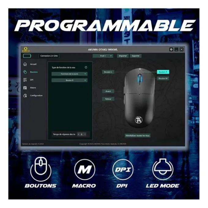 Souris gaming AKUMA OTAKU M06WL 7200Dpi avec base de recharge magnétique