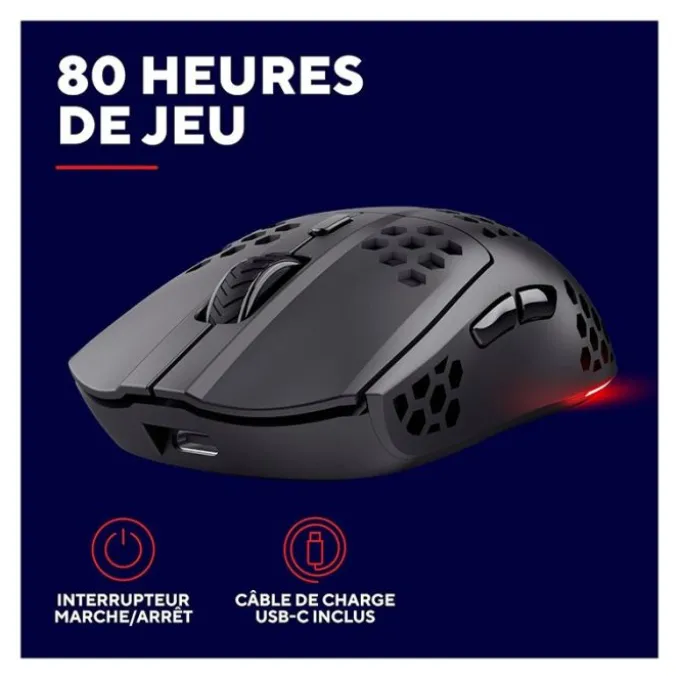 Souris gaming TRUST HELOX sans fil Noir 4800Dpi ultra légère