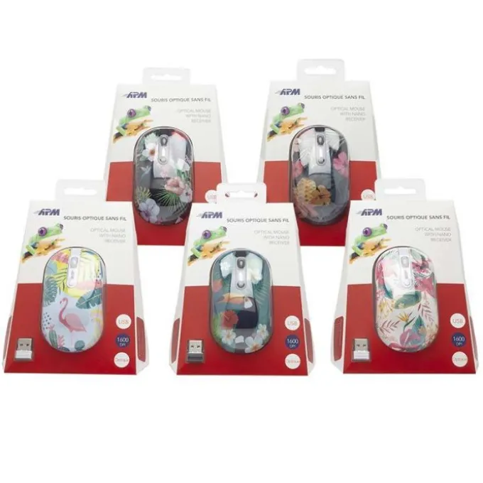 Souris sans fil APM 5 designs panachés (choix du coloris uniquement en magasin)