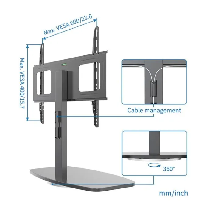 Support pied EDENWOOD TV de 81 à 165 cm MDF noir