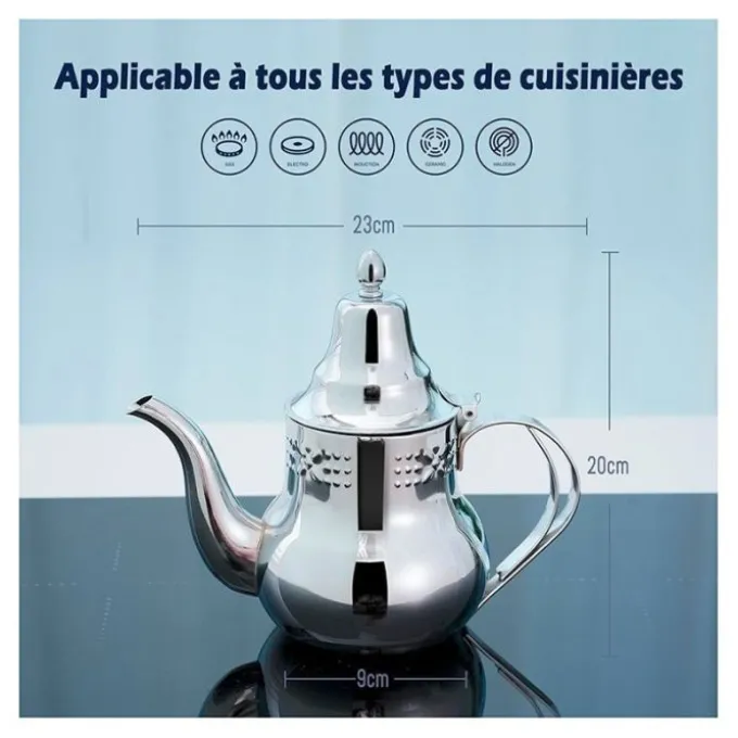 Théière inox 1.2L tous feux